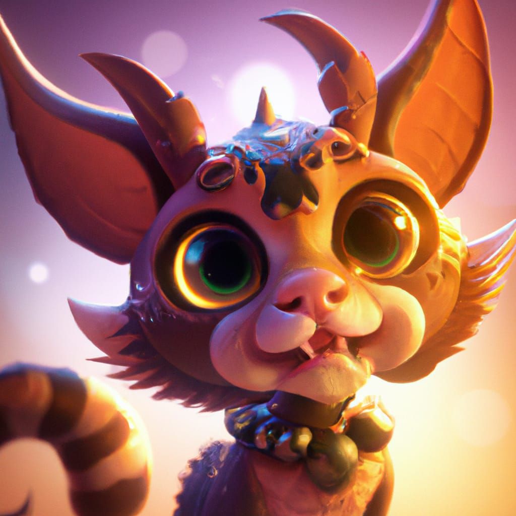 Adorable Chibi Dragon Cat Portrait in 3D
