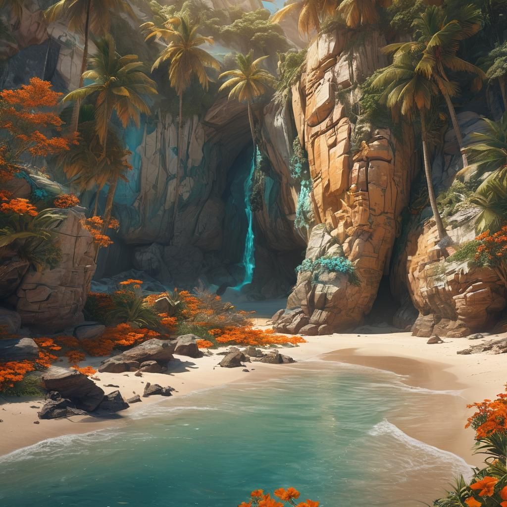 Magical Beach with Runes: Fantasy Concept Art