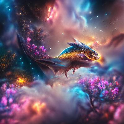 Majestic Dragon Soars Through Colorful Nebula