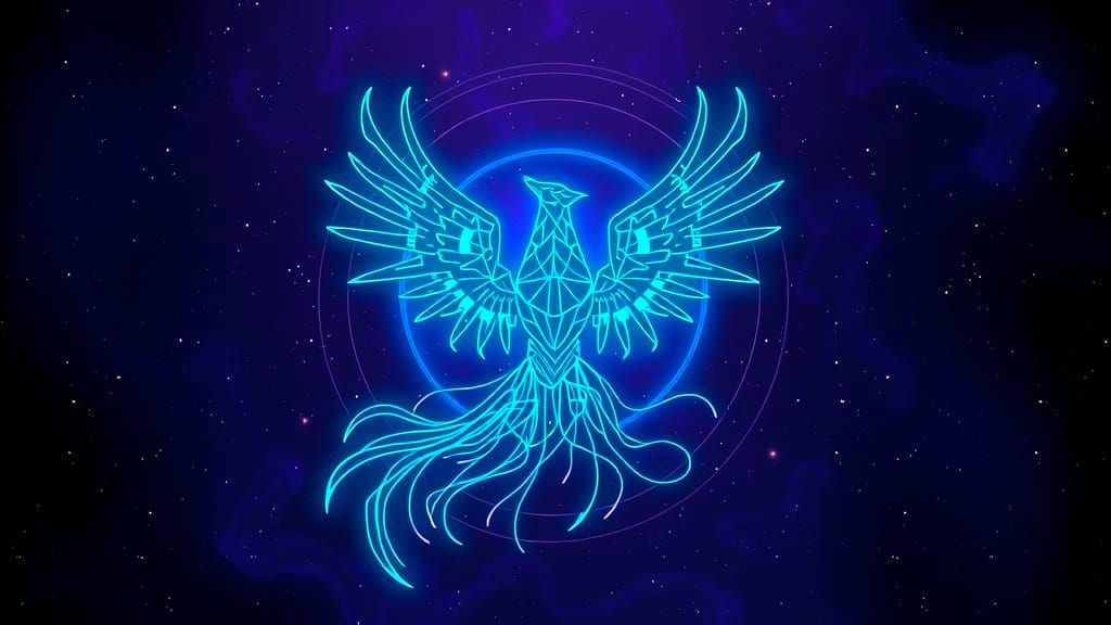 Stylized Geometric Phoenix Logo in Cosmic Purple with Swirli...