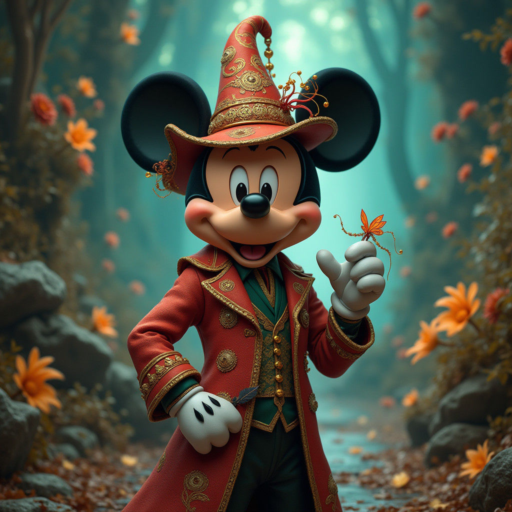 Mickey Mouse in Ornate Attire, Fantasy Digital Art