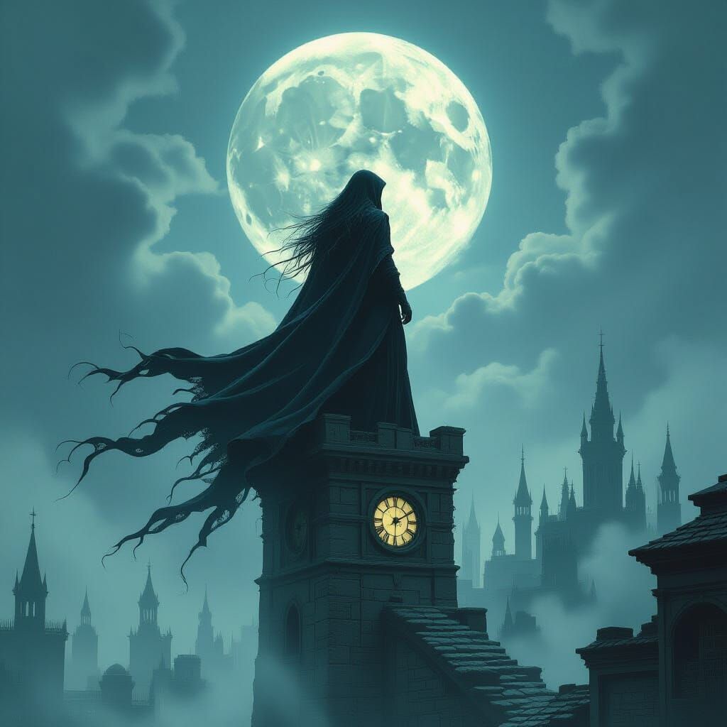 Sorceress in Dystopian City: Beksiński-Giger Style