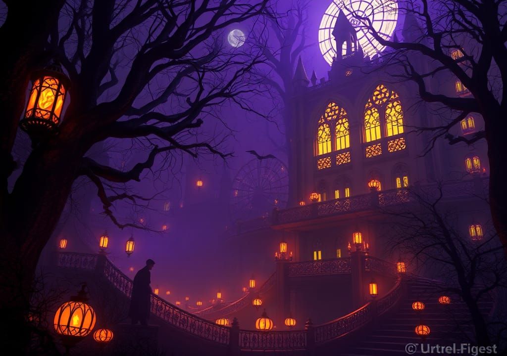 Dark Macabre Halloween Scene in Art Nouveau Style