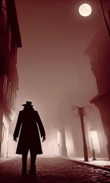 Jack the Ripper in Foggy Alley Under Red Moon