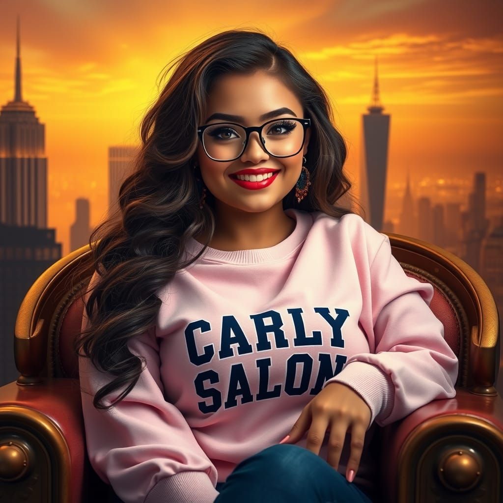 Voluptuous Woman in Opulent Cyberpunk Cityscape