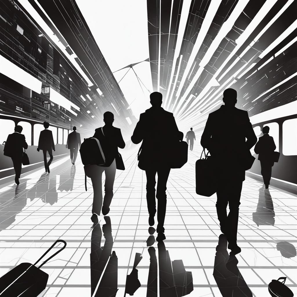 Digital Commuters in Abstract Urban Landscape