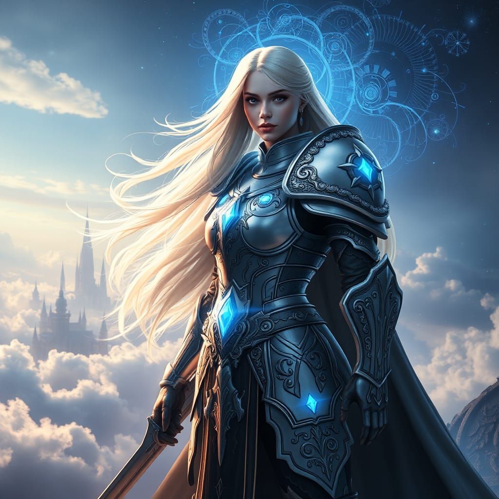 Heroic Female Knight in Silver Armor