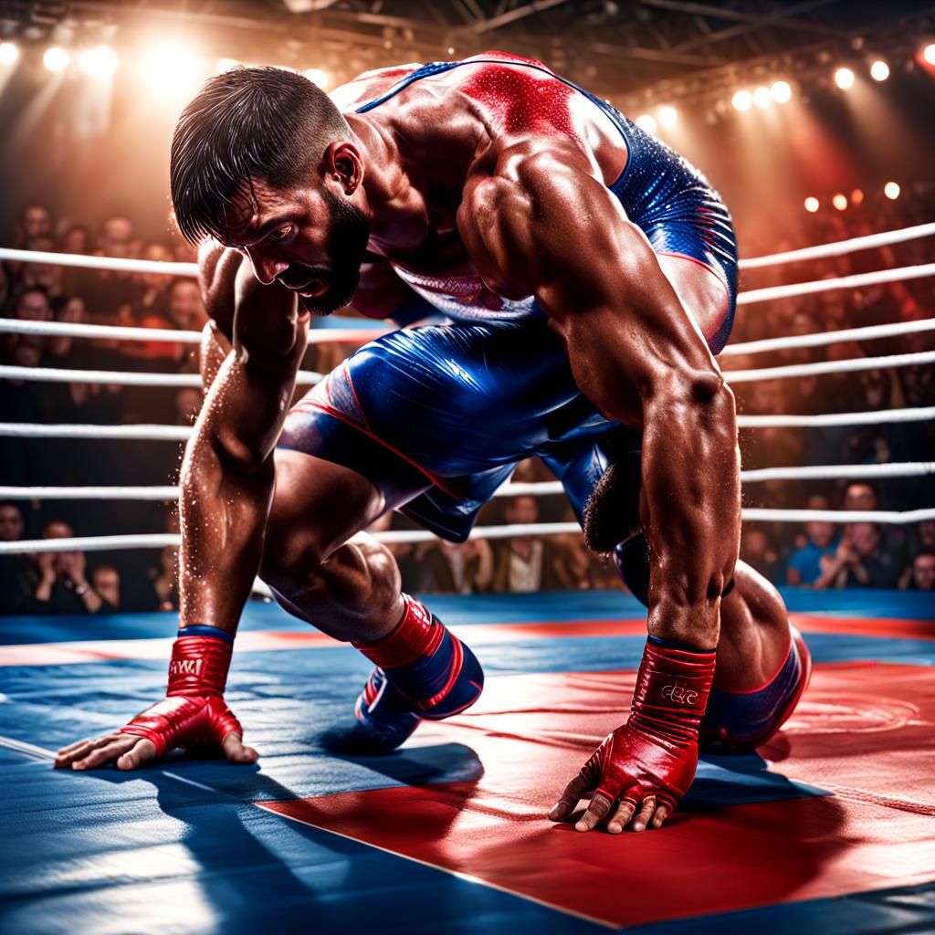Triumphant Wrestler in Red, White, and Blue: Hyper-Realistic...