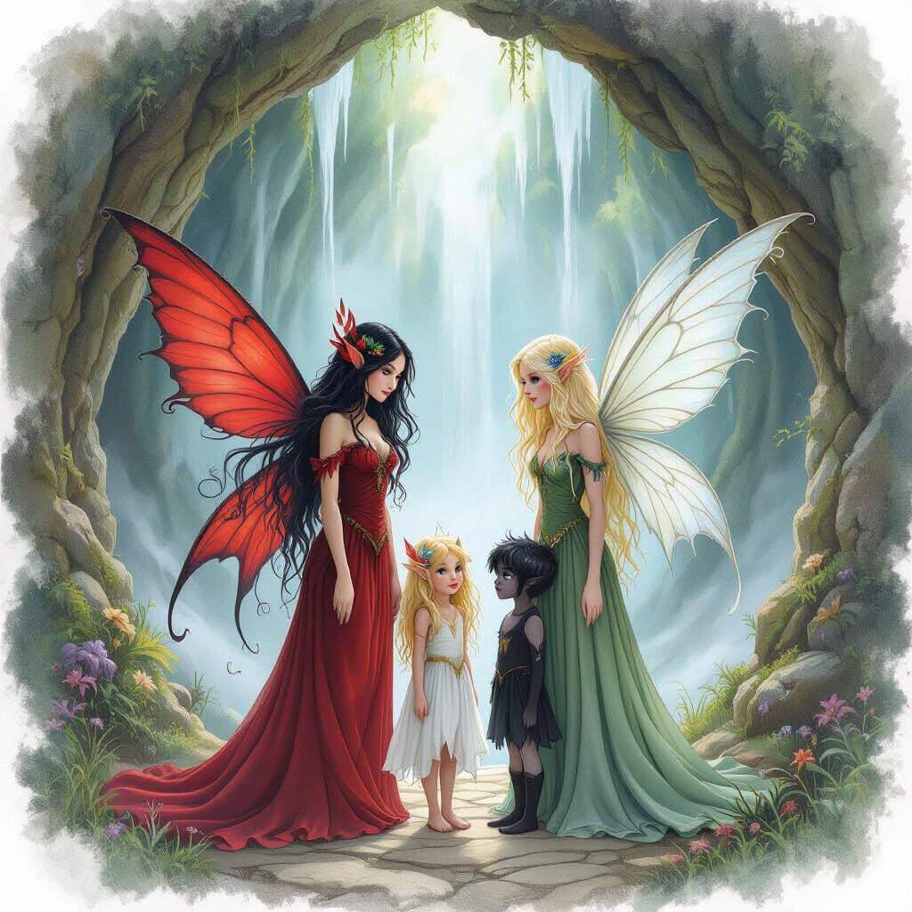 Fairies Gather at Waterfall Cave Entrance