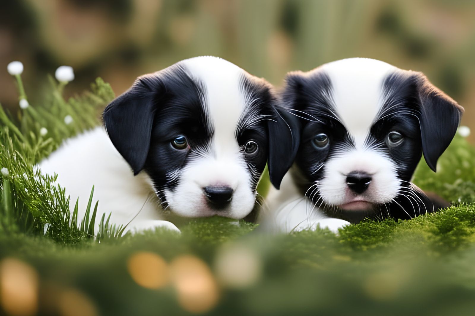 Black and White Puppies Cuddling Together - 3910