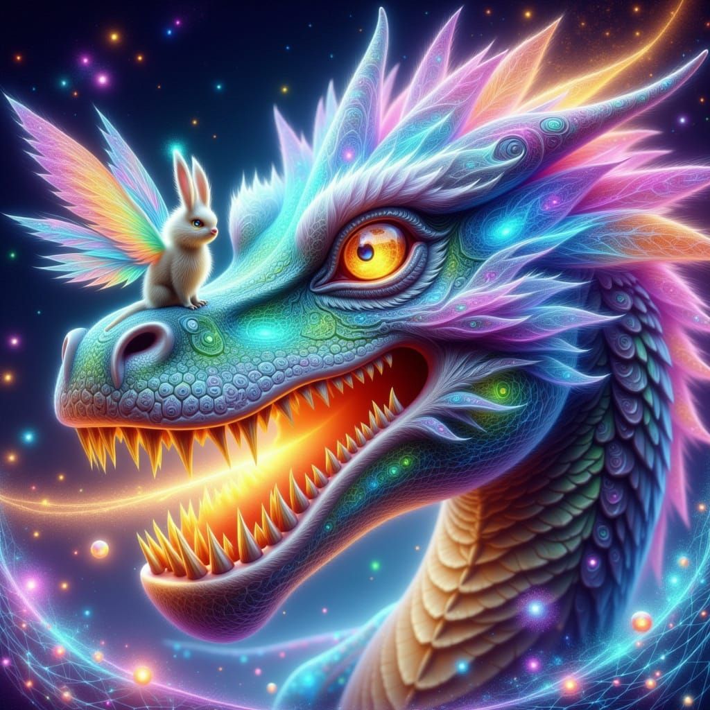 Dragon's Snout with Rainbow Creature, Whimsical Style