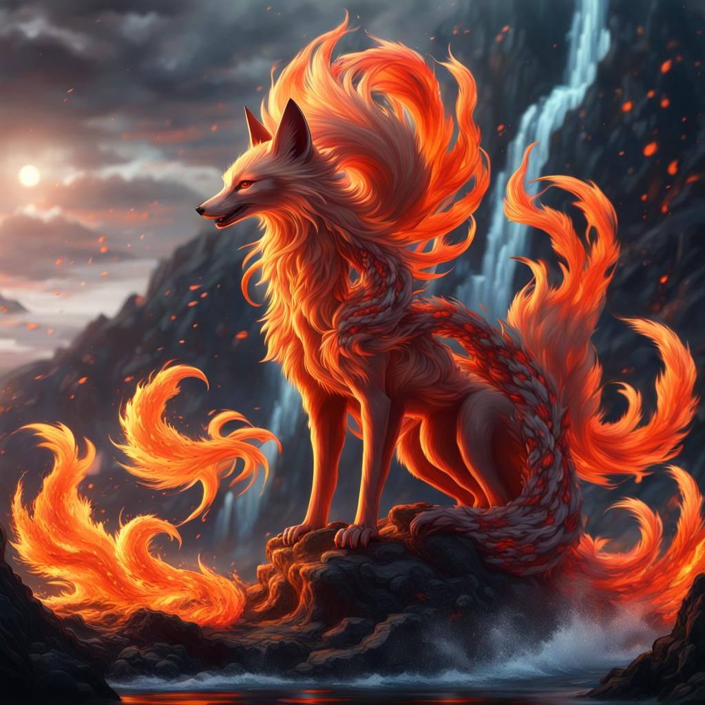 Elemental Nine-Tailed Kitsune Fantasy Concept Art