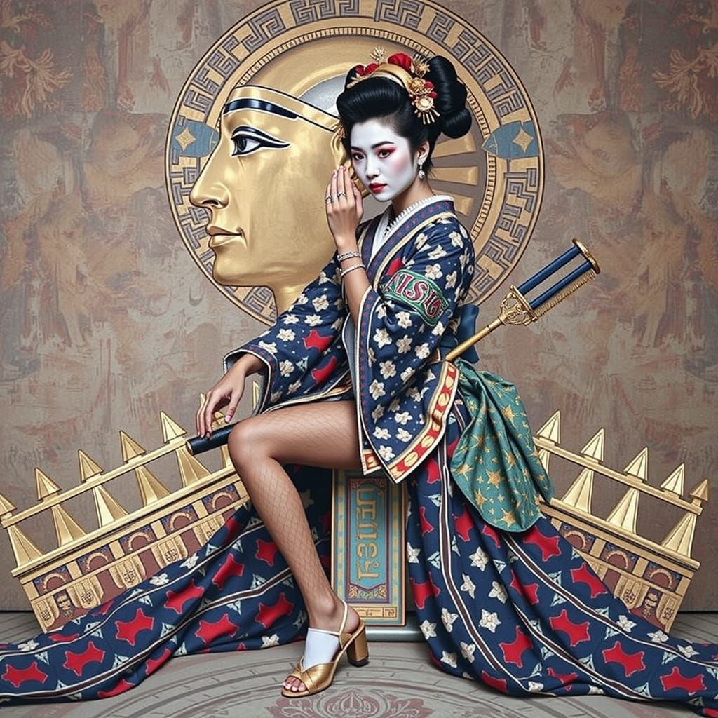 Harlequin, Geisha, Tutankhamun Full Body Shot