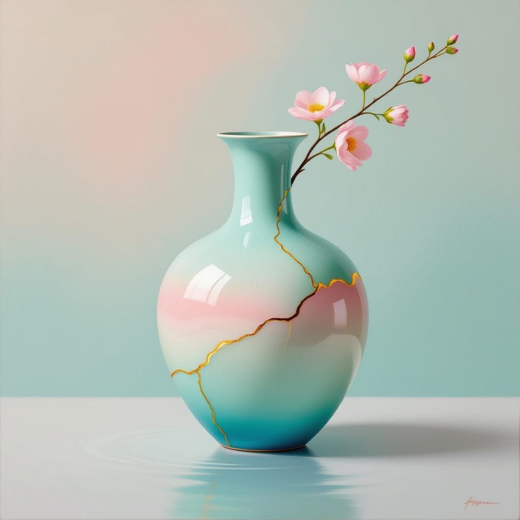 Ethereal Kintsugi Vase with Pastel Gradients