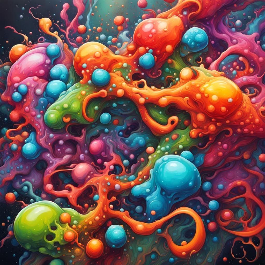 Vibrant Amoebas Join in Infinity Loop: Graffiti Art