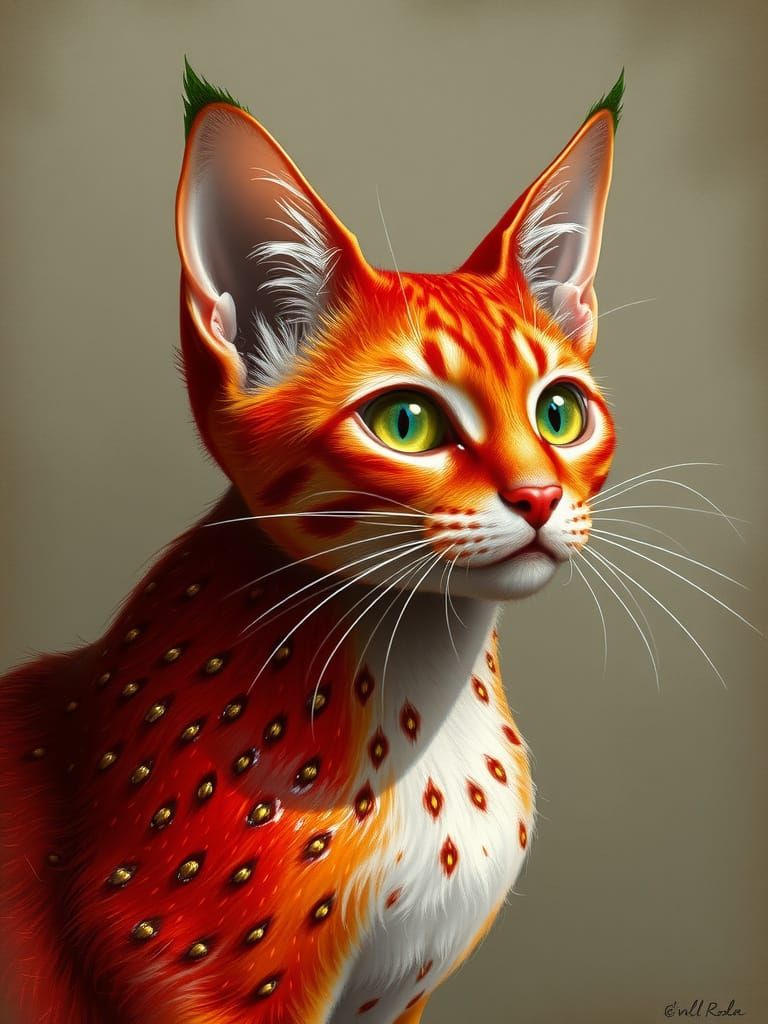 Whimsical Strawberry Cat in Renaissance Style