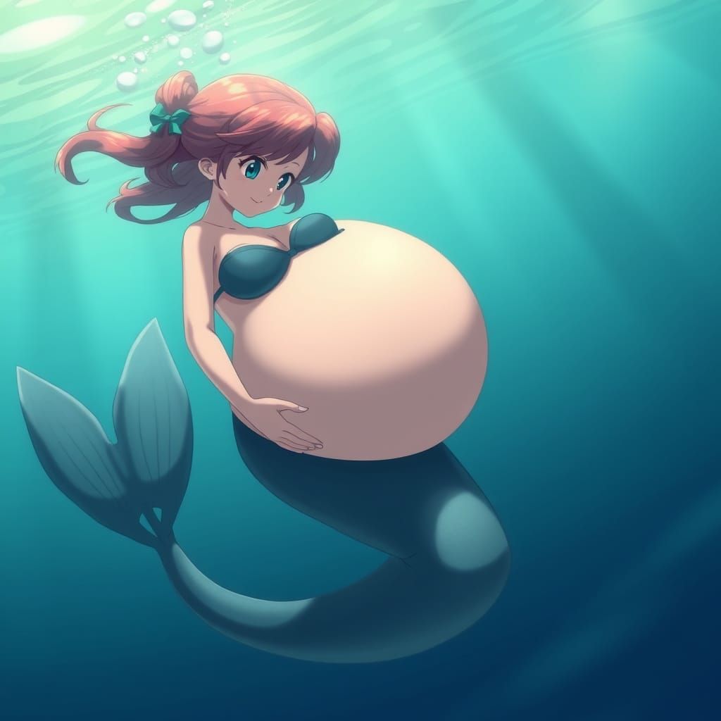 Anime Mermaid with a Large Pregnancy Belly