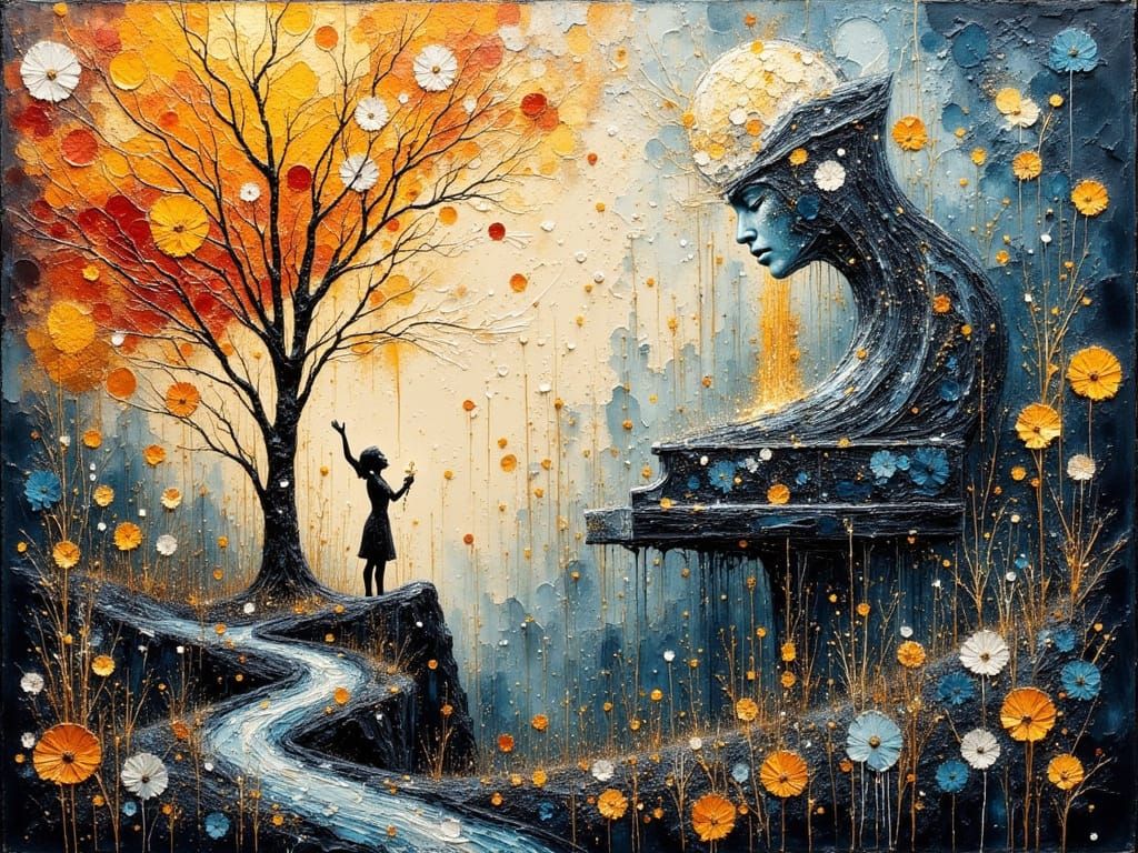 Surreal Soundscape with Musical Flora, as Impasto