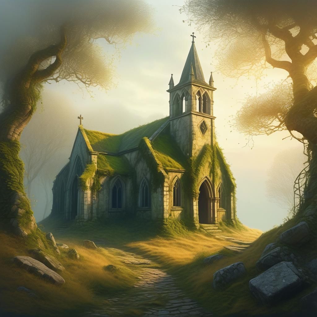 Chapel Ruin in Romantic Landscape Painting