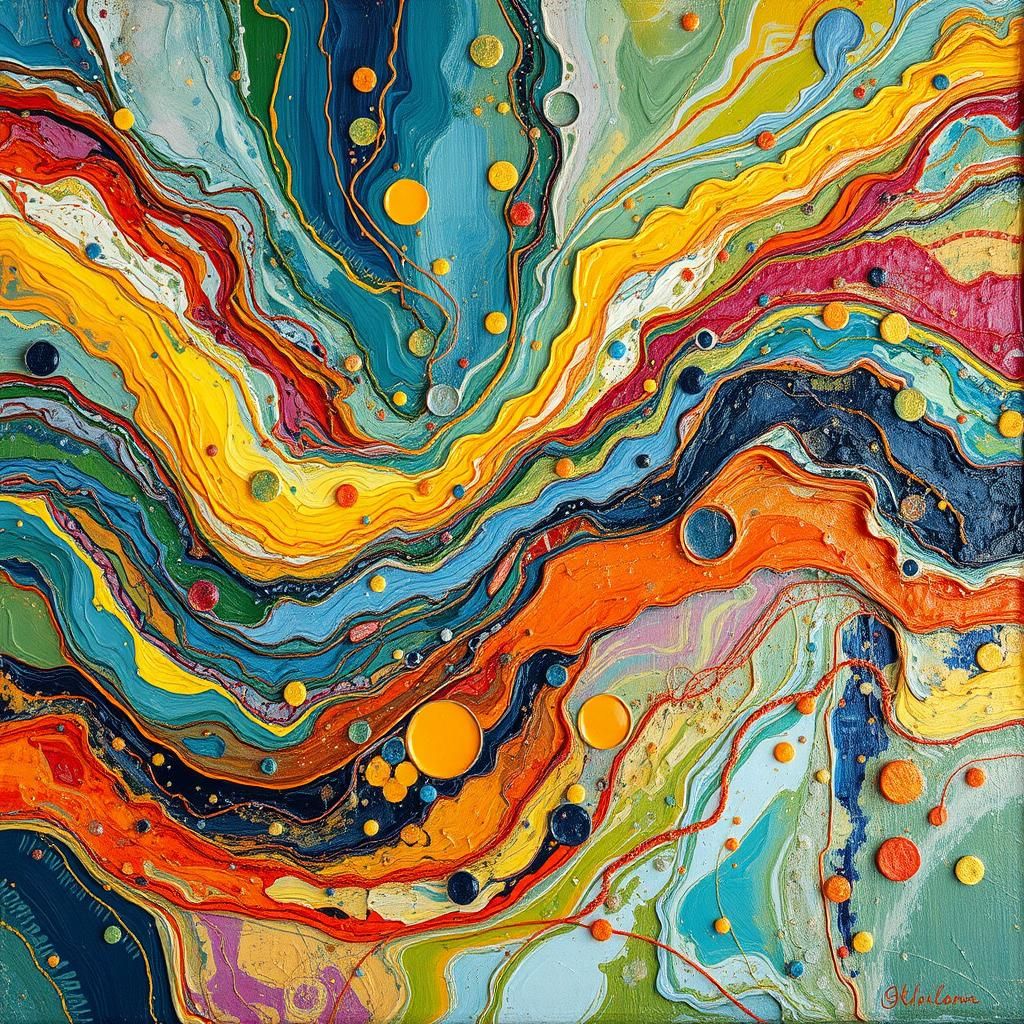 Abstract Expressionist Oil Painting with Colorful Textures