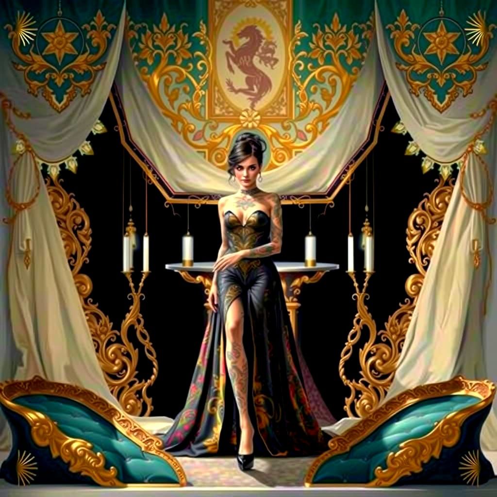 Elegant Woman in Luxurious Jugendstil Setting