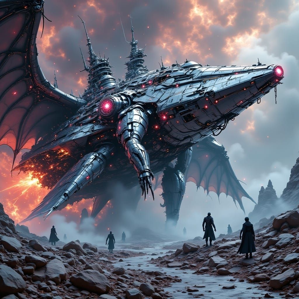 Gritty Retrofuturistic Starship in a Nebula