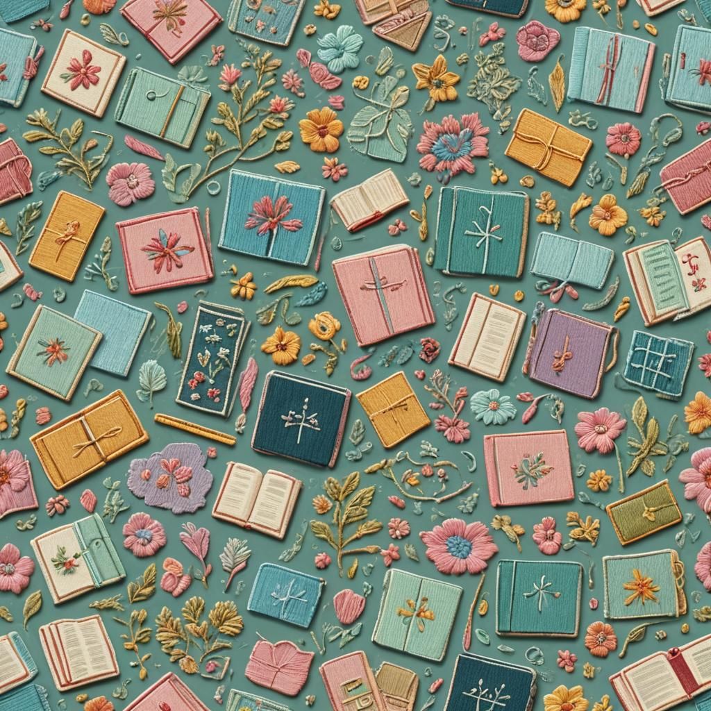Pastel Embroidered Book Seamless Pattern