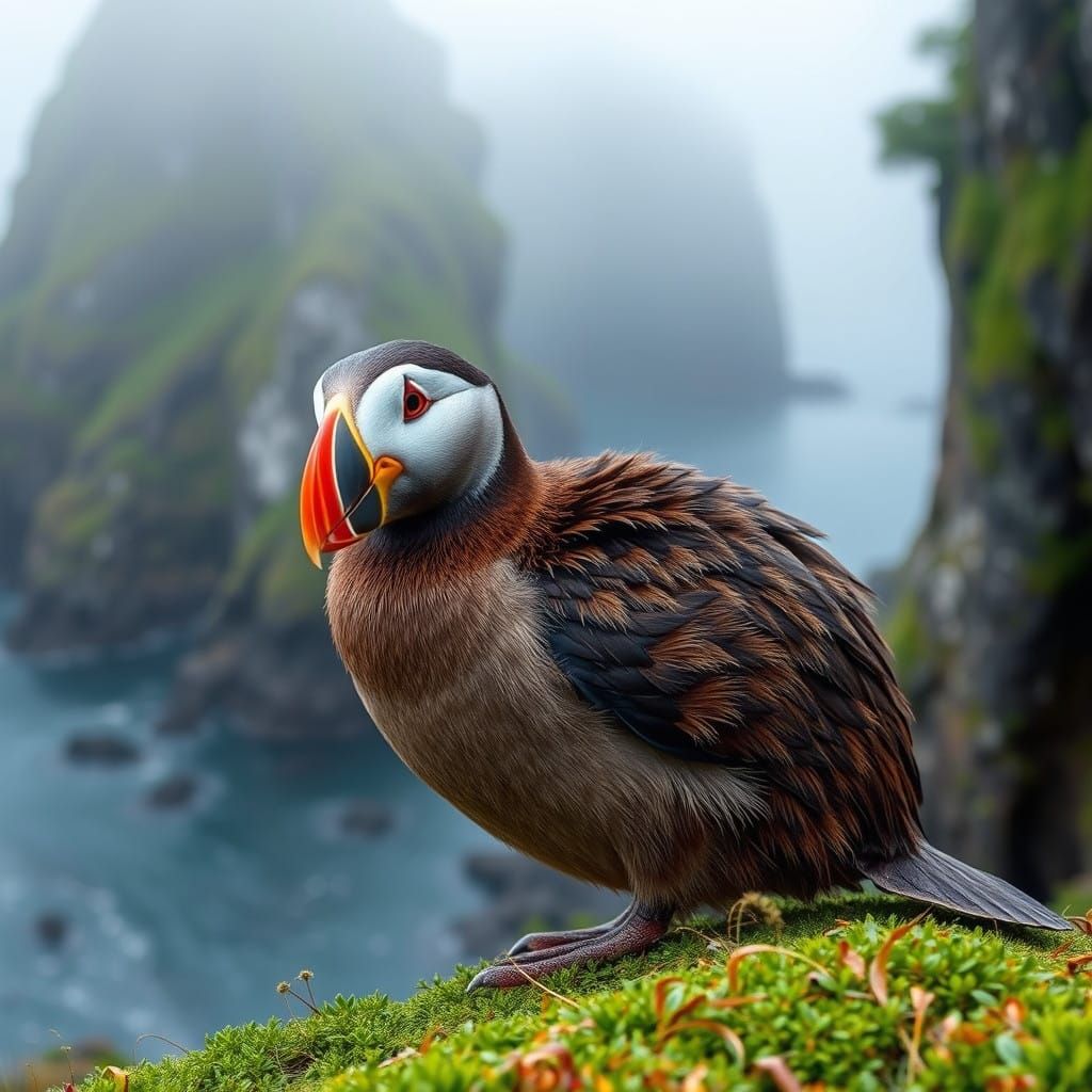 Puffin Beaver Hybrid Amidst Rustic Coastline