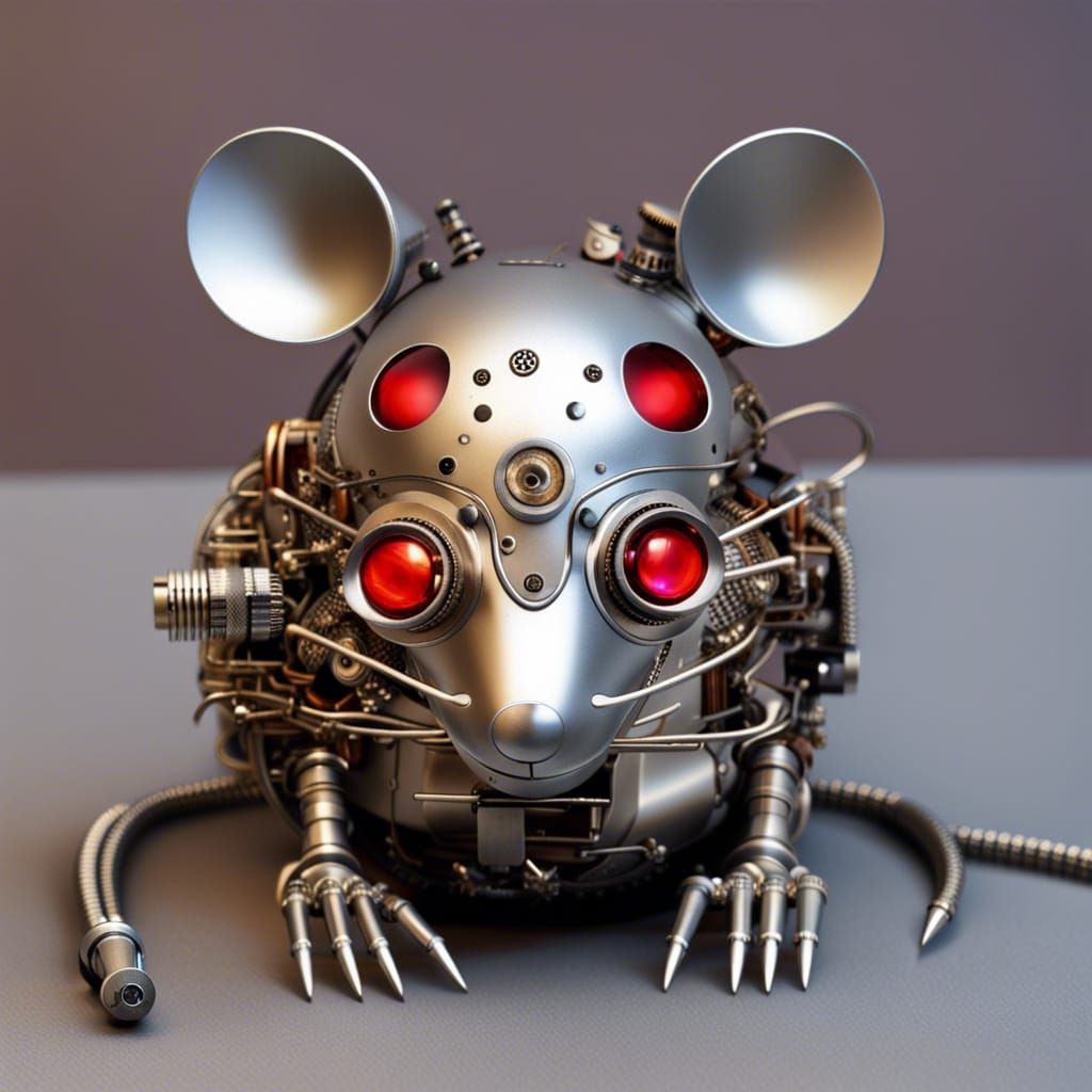 Steampunk Mechanical Mouse with Red LED Eyes