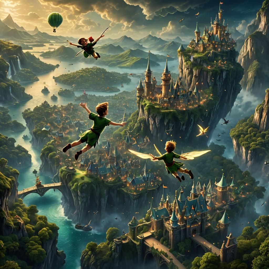 Peter Pan and Tinkerbell Over Neverland