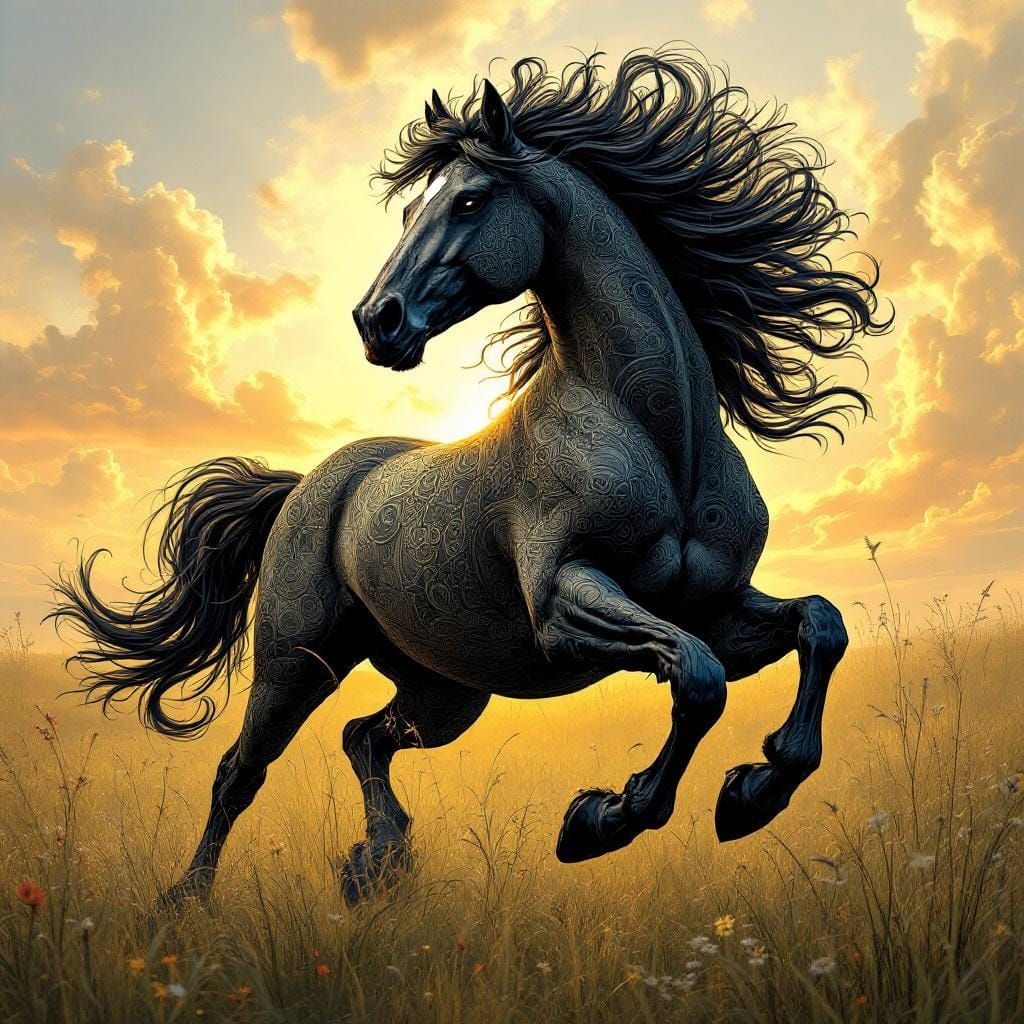 Black Horse Running: Abstract Vector Fractal Art