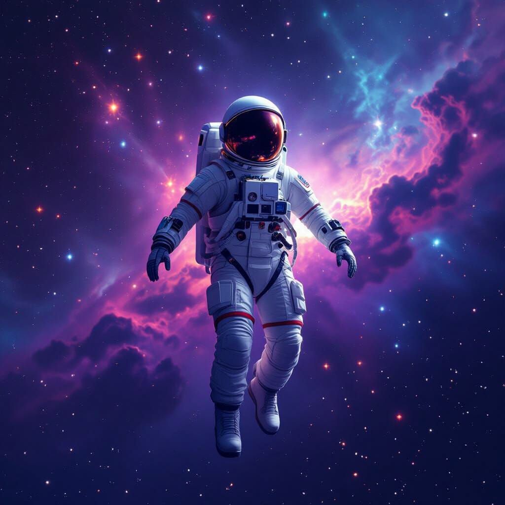 Pashtun Astronaut in Space with Nebulae