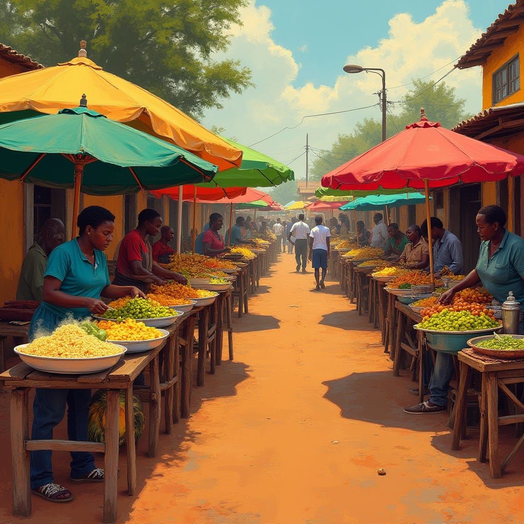Kenyan Street Food Scene in Vibrant Brushstrokes
