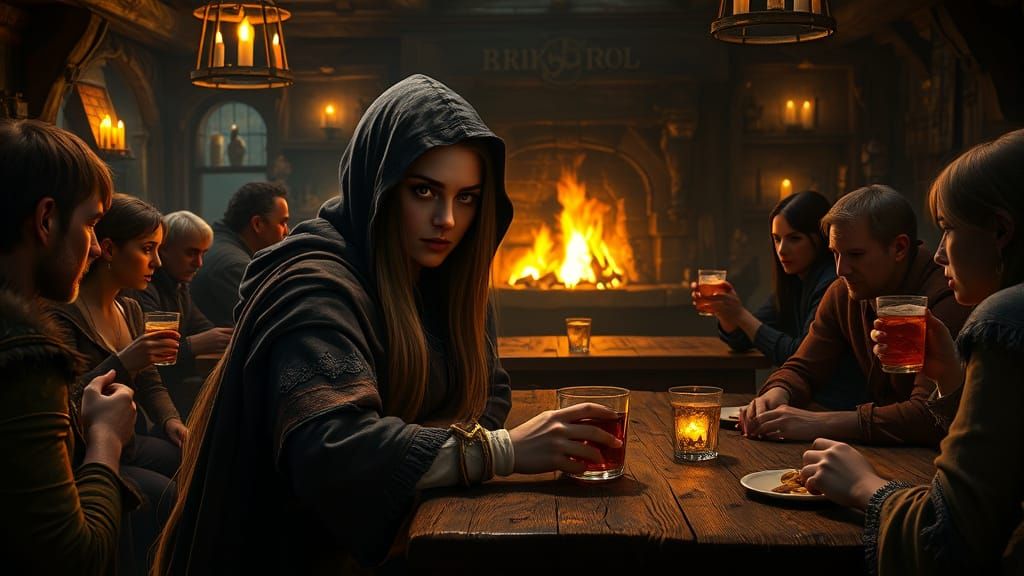 Female Elf in Cozy Tavern Scene, Cinematic Fantasy Art