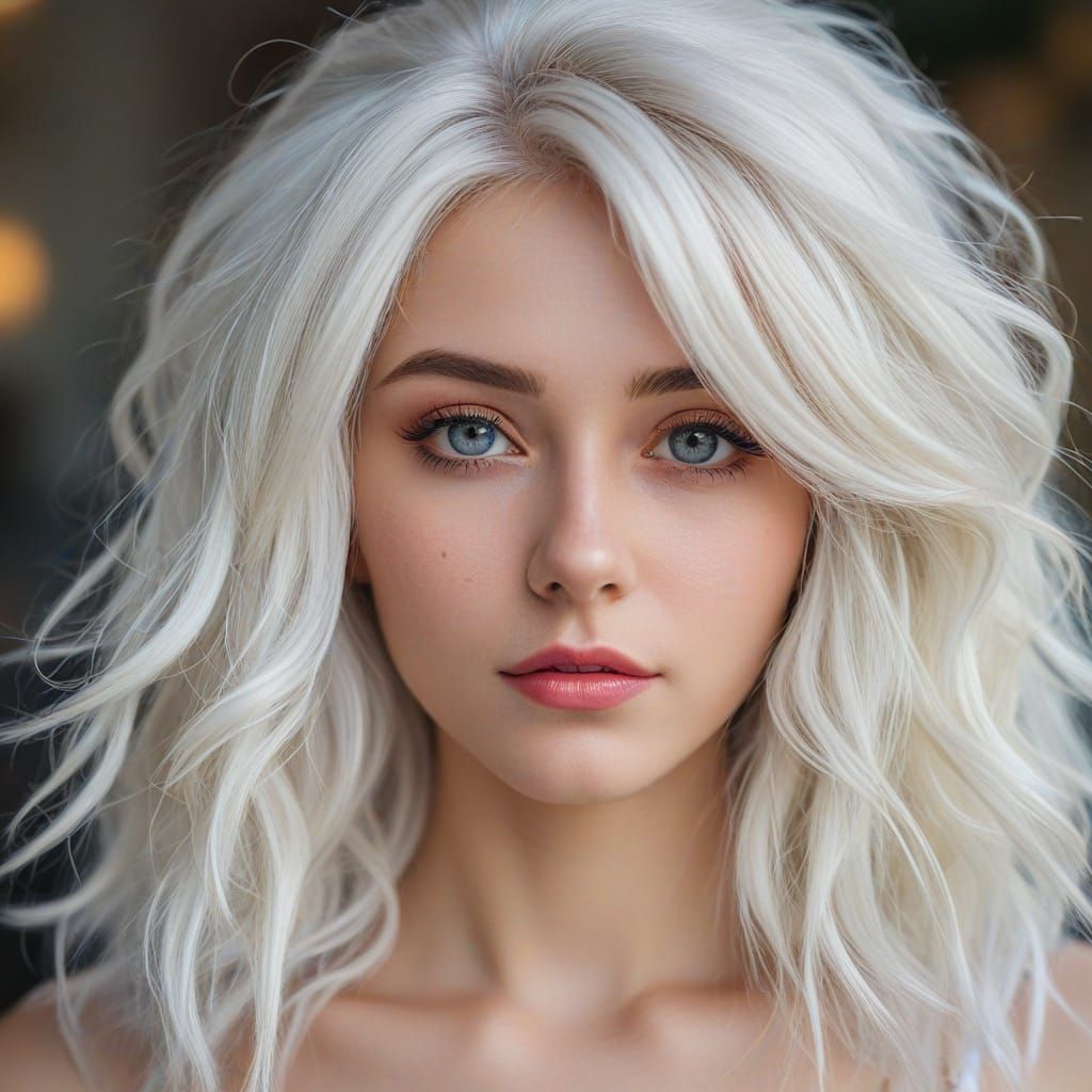Girl with Eccentric White Hairstyle: Fashion Portrait
