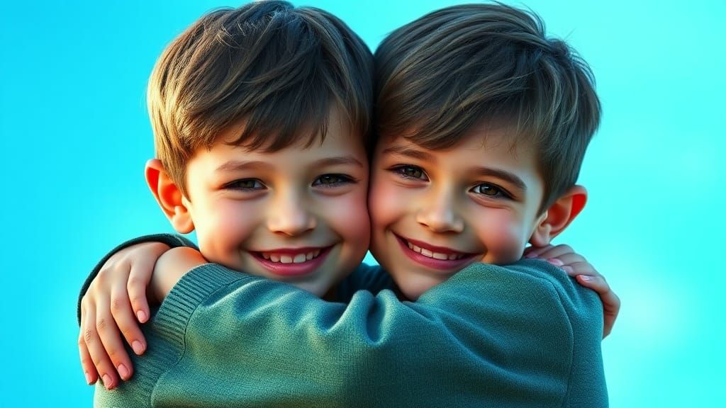 Boys' Heartwarming Embrace in Hyper-Realistic Detail