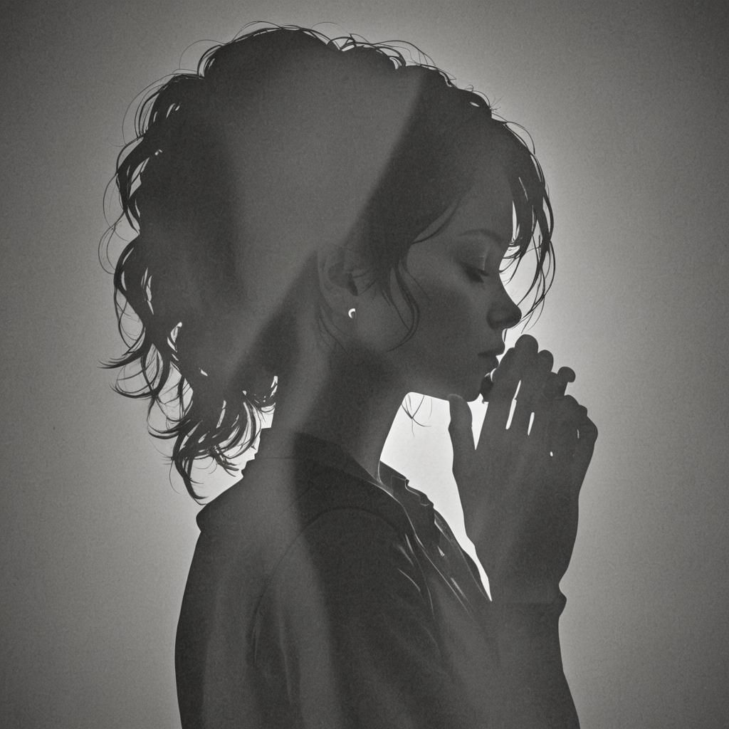 Backlit Silhouette of Woman in Prayer