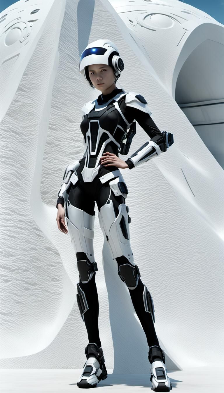 Sci-Fi Female in White Cybernetic Armor