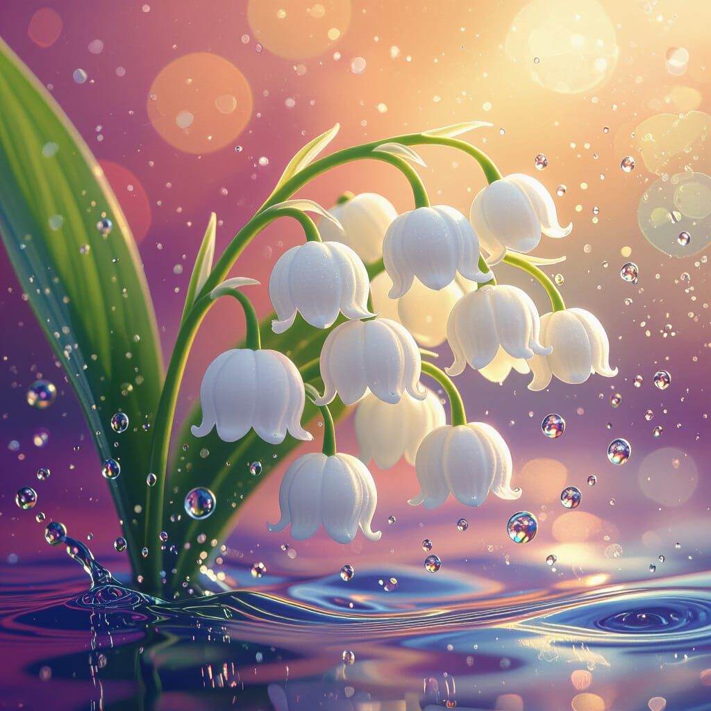 Hyperrealistic Macro Shot of Lily of the Valley