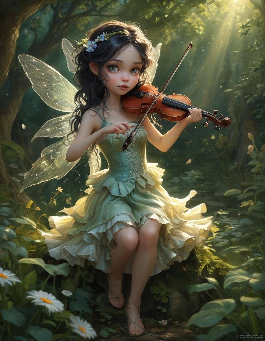 Enchanting Fairy Violinist in Sunlit Nature