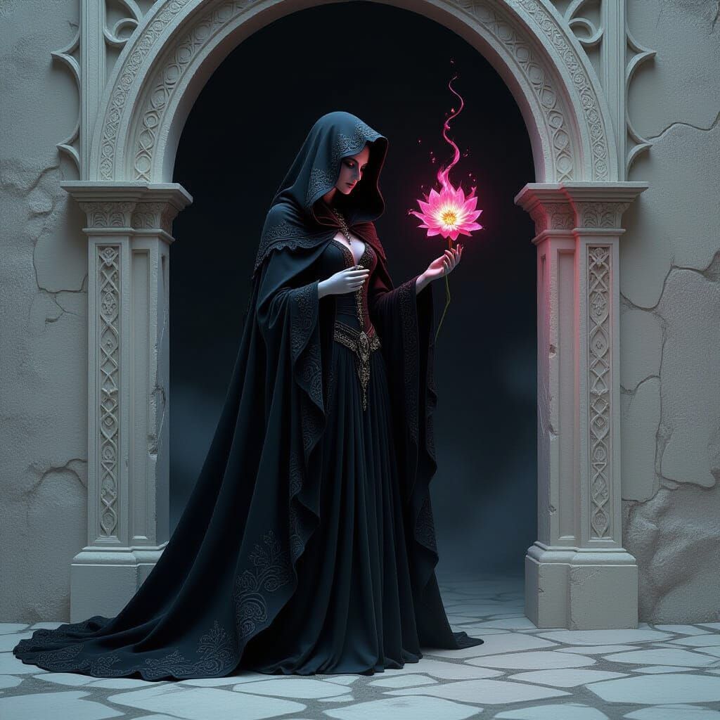 Gothic Fantasy Figure Emerges From Dark Portal