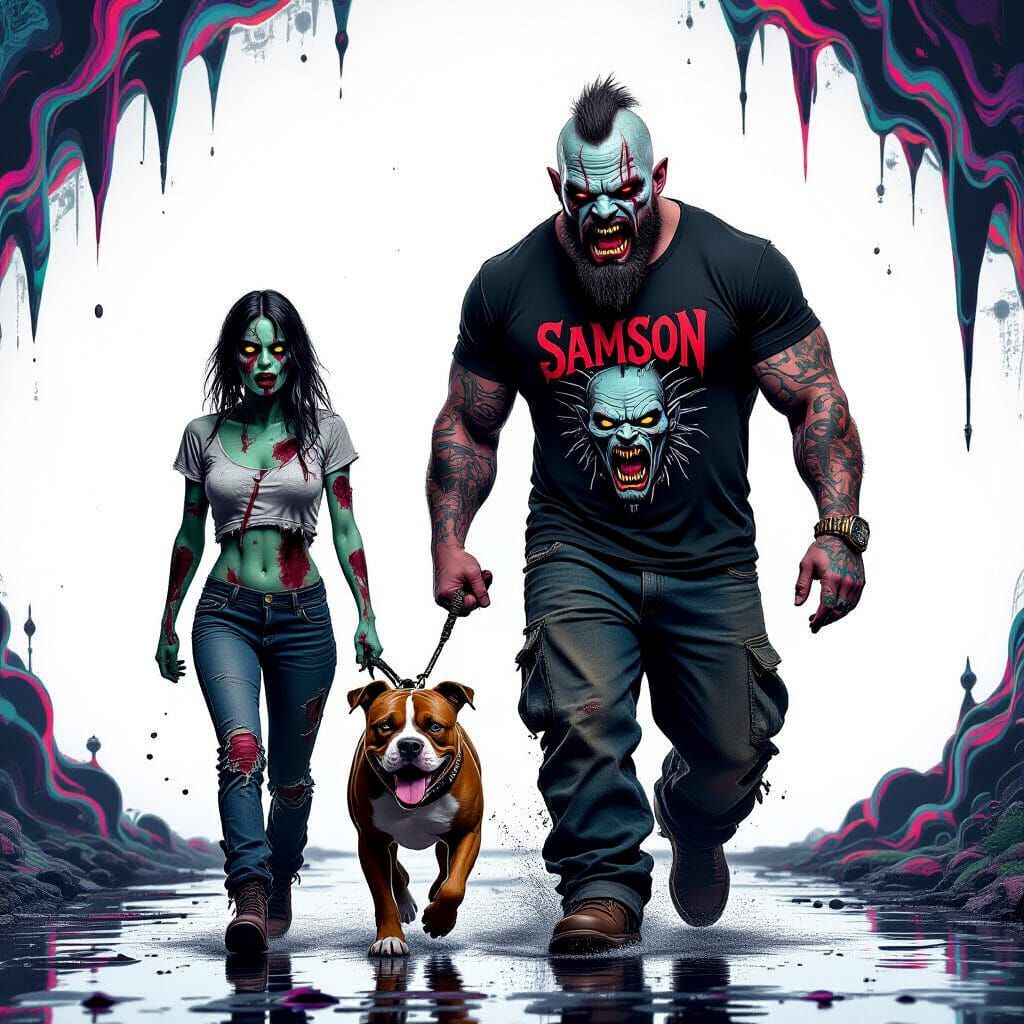 Dark Zombie Woman with Bogeyman in Double Exposure