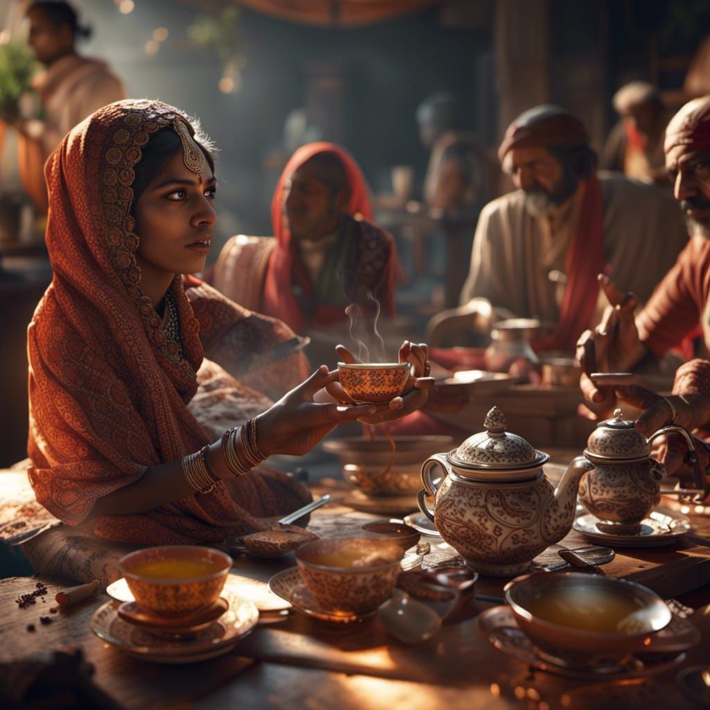 Indian Tea Ceremony: Photorealistic Concept Art