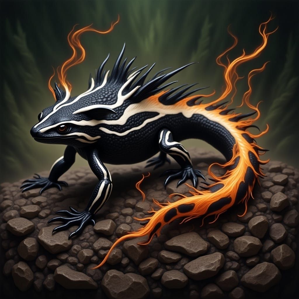 Cyberpunk-Styled Black and White Fire Salamanders