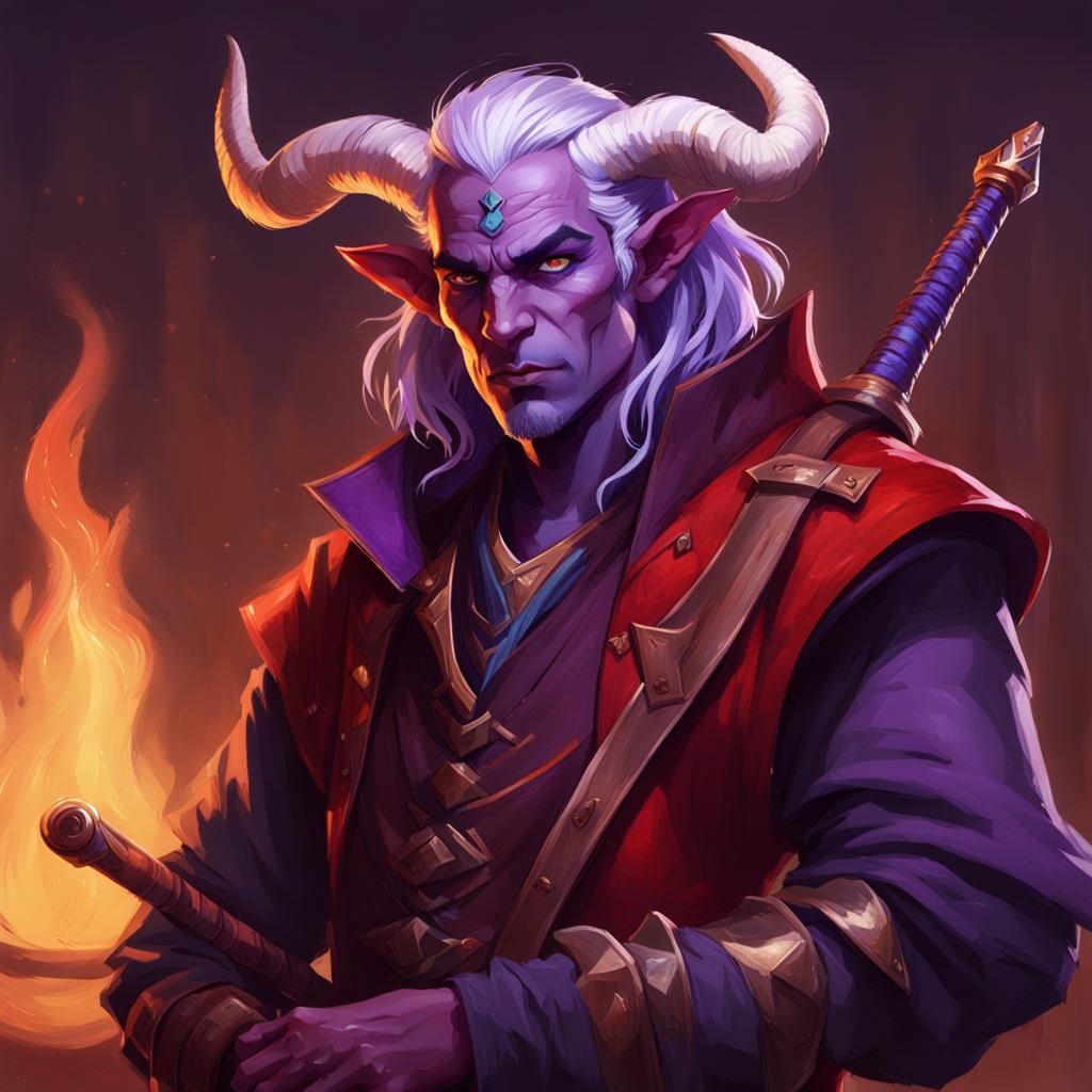 Tiefling Bard Portrait in a Fantasy Tavern