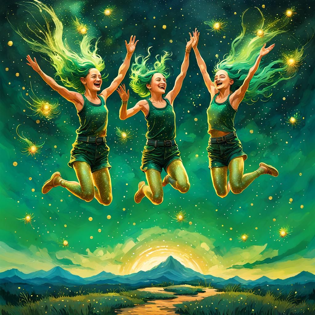 Cosmic Twins High-Five in Dreamscape Fantasy