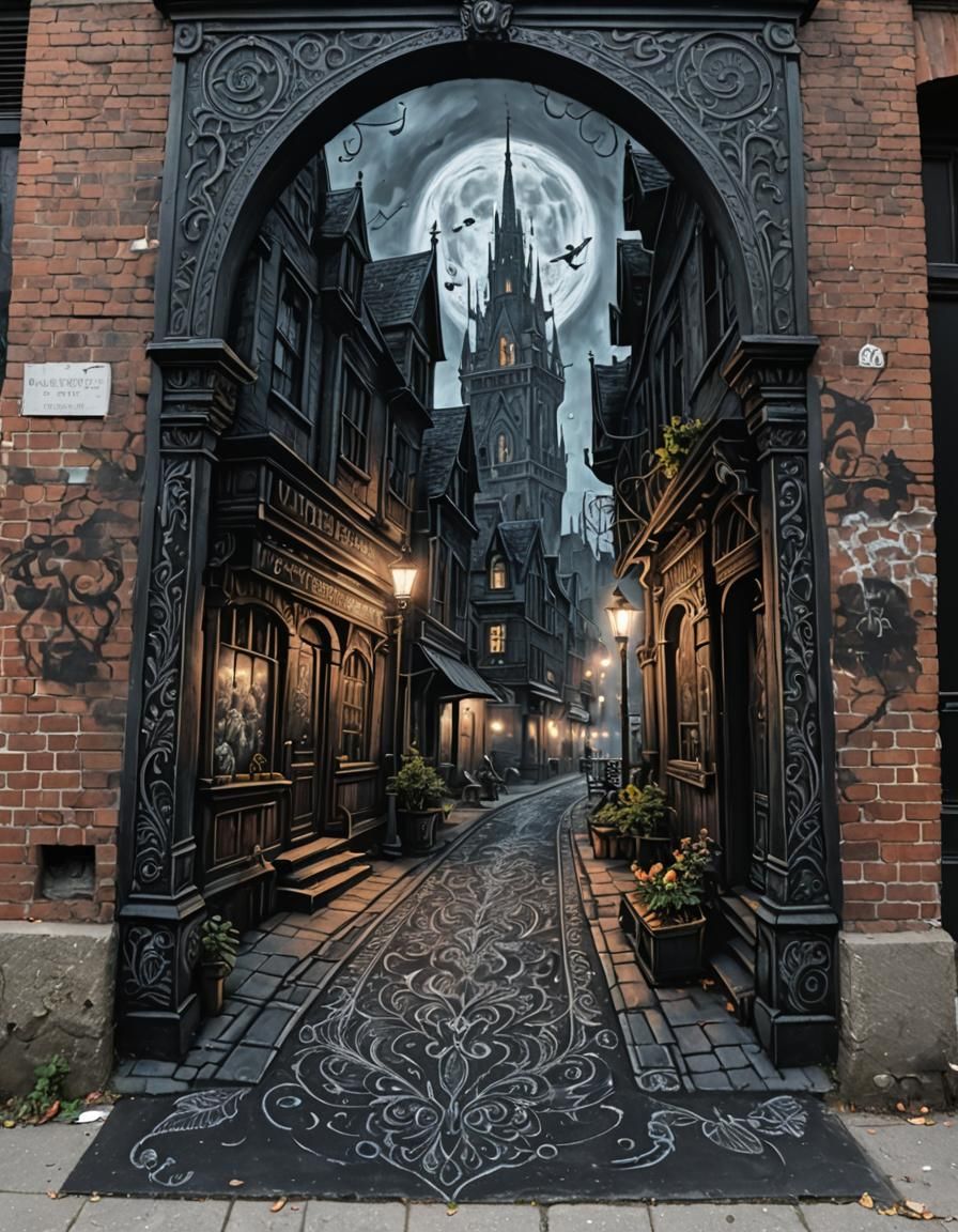 Hyperdetailed Chalk Art Mural of Yharnam