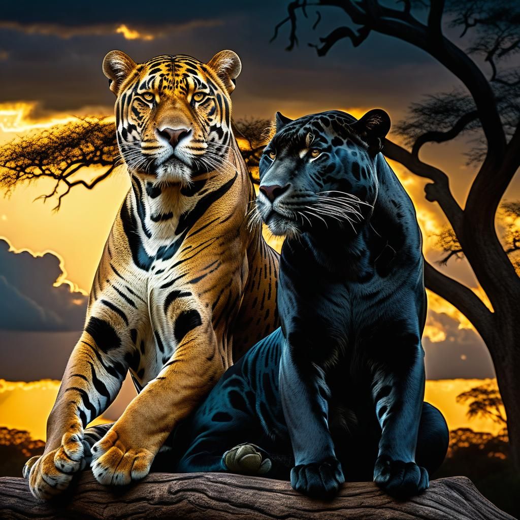 Majestic Jaguar and Tiger in Golden Hour