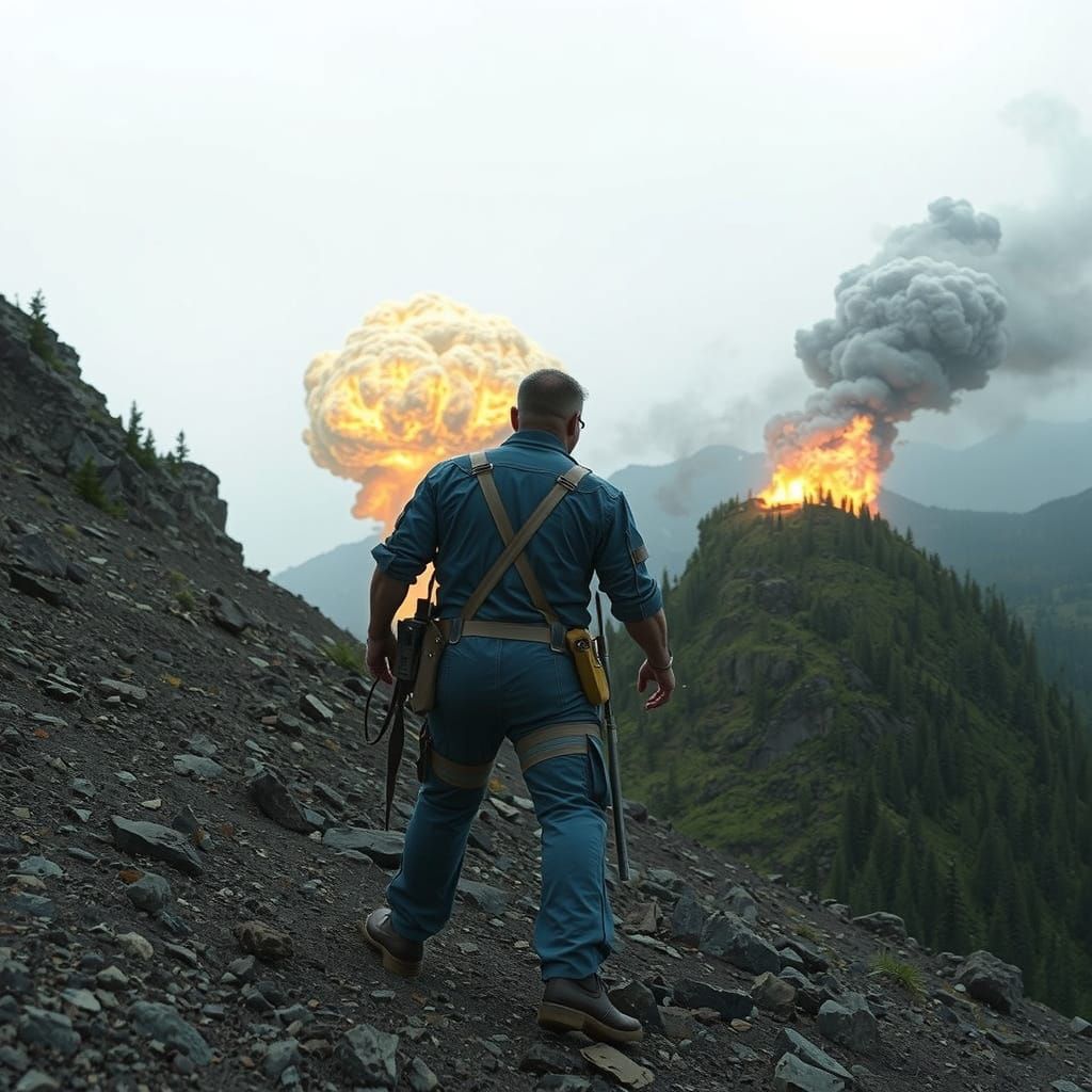 Vault Dweller Witnesses Nuclear Apocalypse on Distant Mounta...