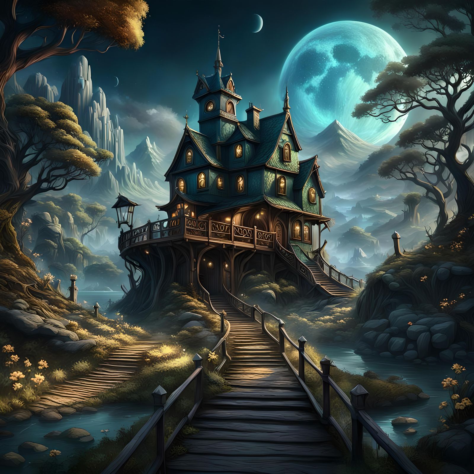 Fantastical Dreamscape in Deep Color, Detailed Matte Paintin...